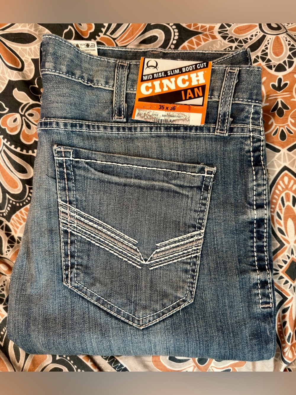 NWT mens Cinch Ian Mid Rise Slim Bootcut Jeans - Blue Wash SIZE 35x36